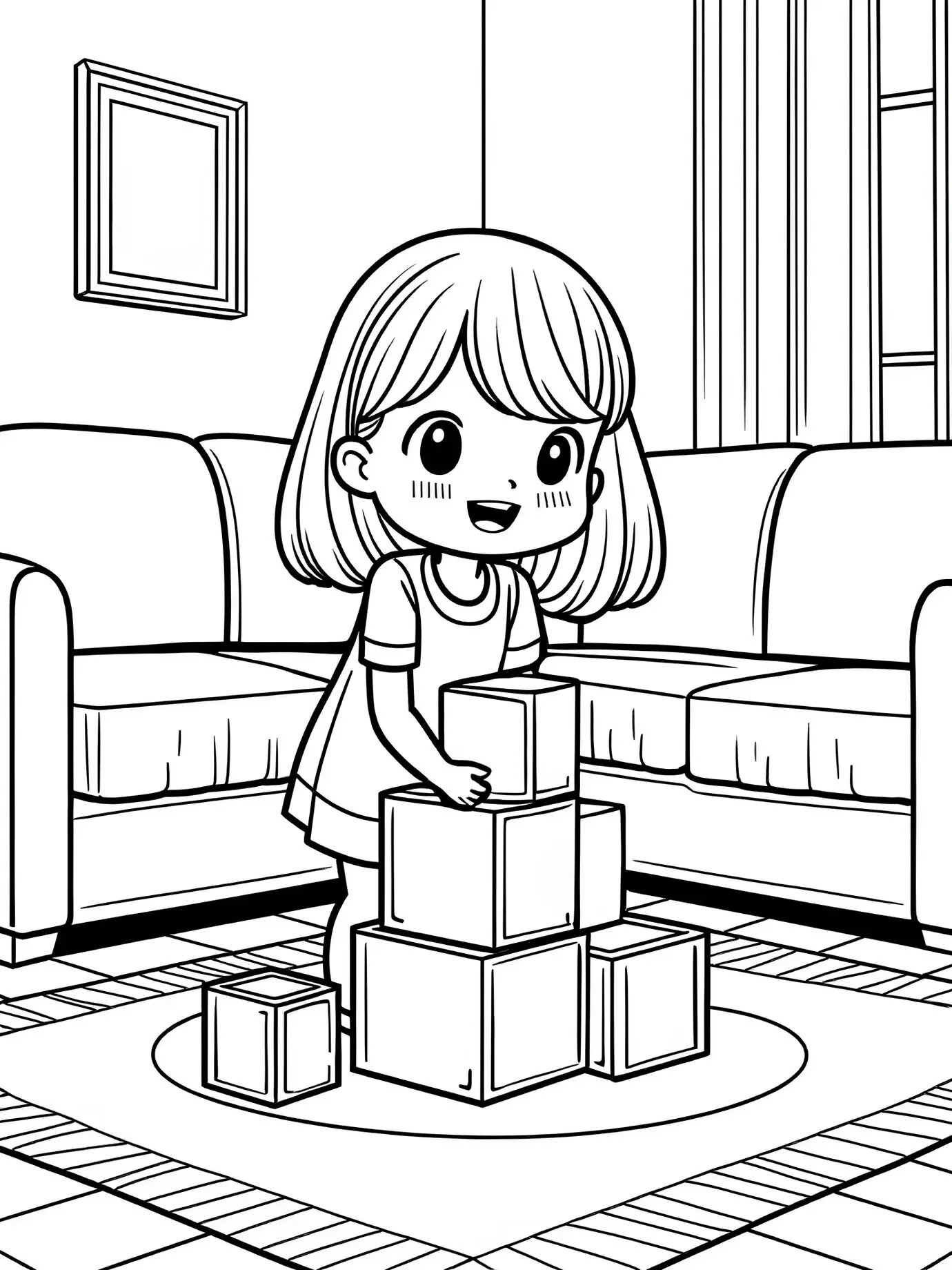 Мультяшное изображение девушки, складывающей коробки в стопку.